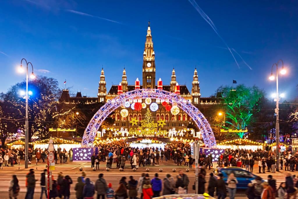 Christkindlmarkt on the Rathausplatz, Vienna, Austira