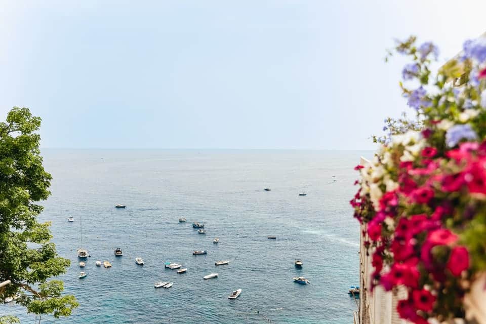 The Amalfi Coast, sea with boats, Italy