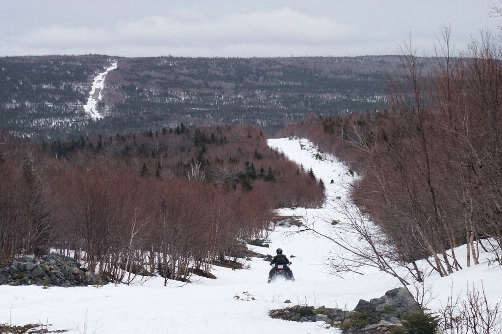 Snowmobiling on Cape Breton, winter landscape 