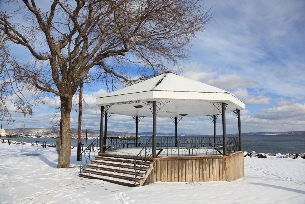 Snowy landscape from Digby, Nova Scotia, gazebo 