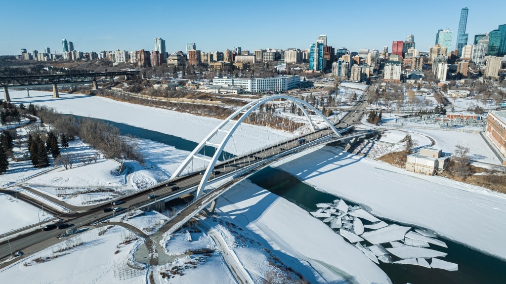 Walterdale Bridge in the winter, Edmonton, river, Calgary 