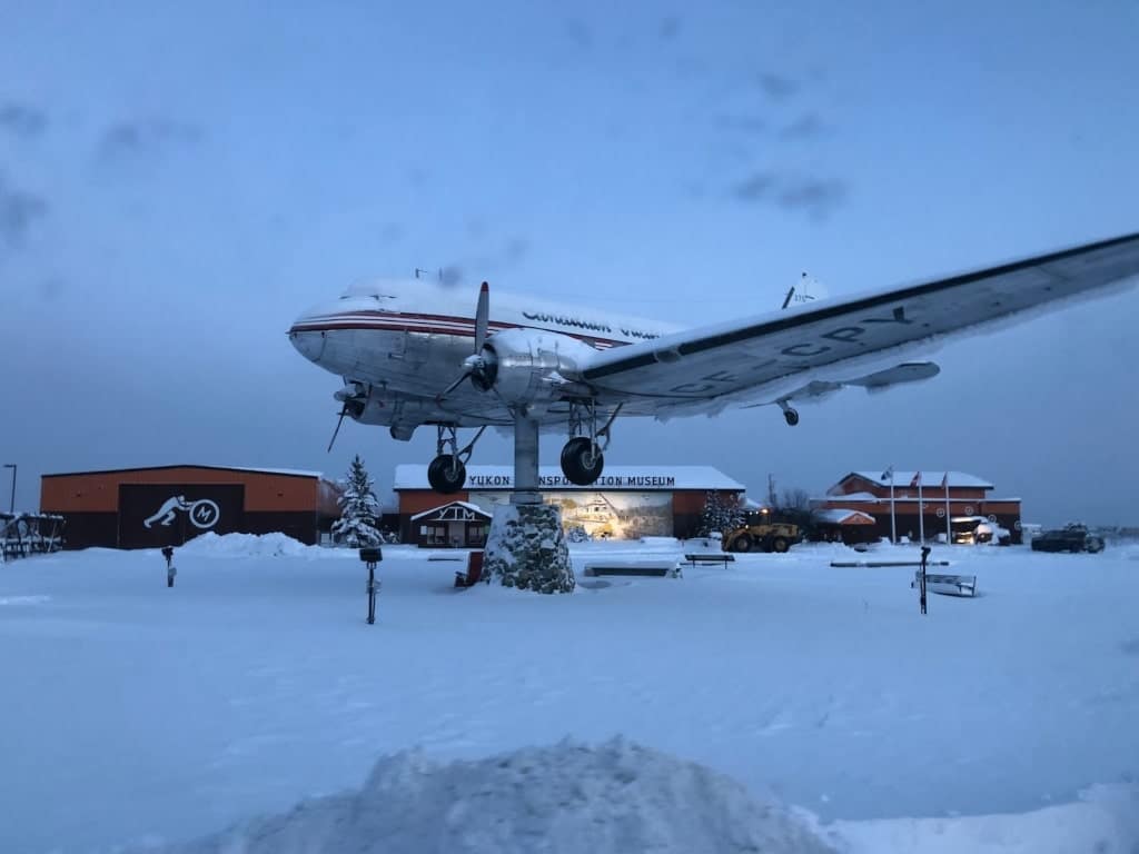 Yukon Transportation Museum, airplane, a lot of snow, Whitehorse