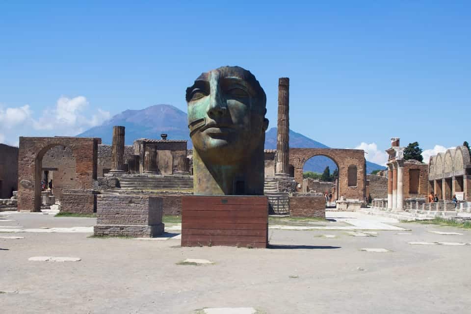 A head statue in Pompeii, ruins, ancient city