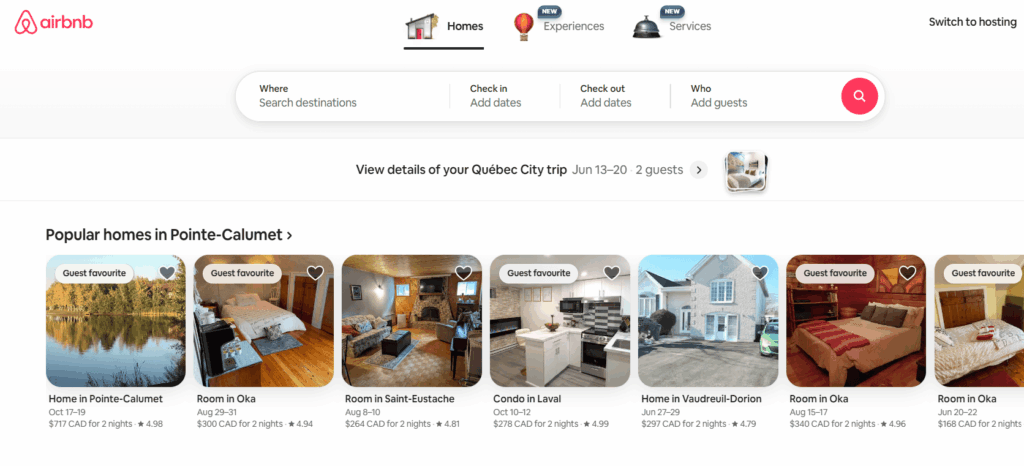 Airbnb screenshot, accommodations, where to stay, booking accommodations 