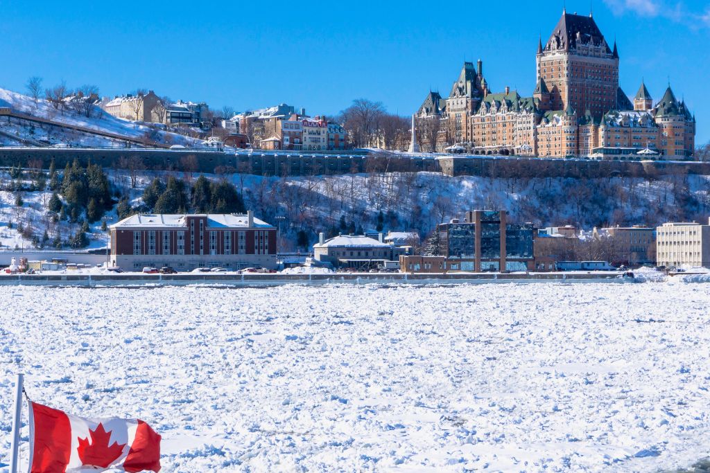 A picture of Quebec City in the winter covered in snow