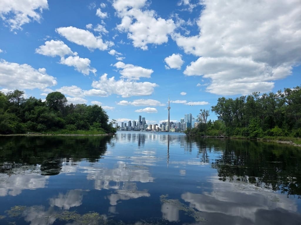 View of Toronto from the Toronto Island, lake, clouds
