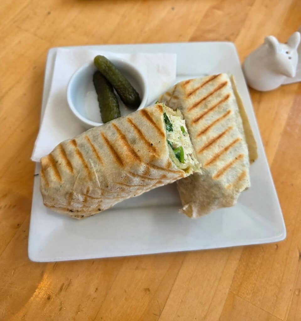 The Lemon Chicken Artichoke wrap from K OKAY Café & Roasters, lunch, snack