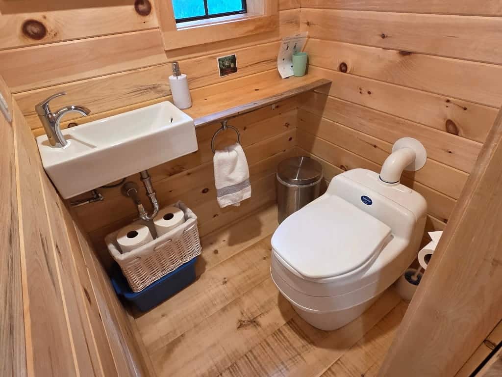 The compost toilet in the Havens’ Hub, cabin washroom