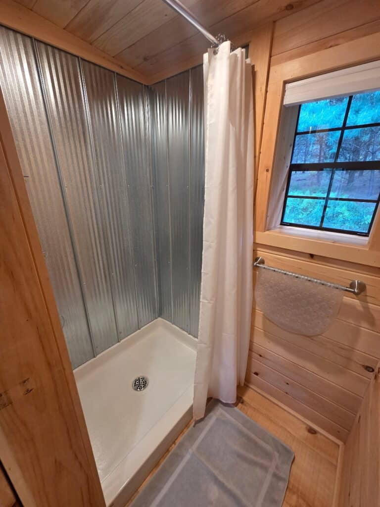 The solar-powered shower in the Havens’ Hub, glamping