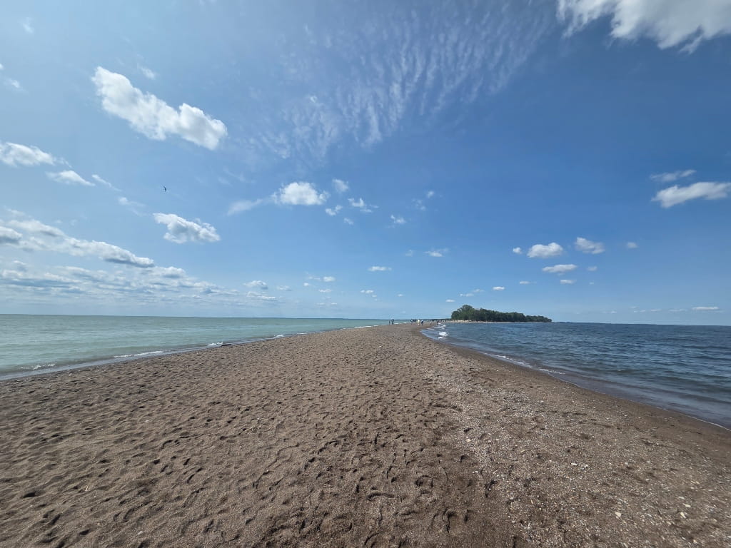 The Tip of Point Pelee National Park (view towards the park), beach, Lake Erie