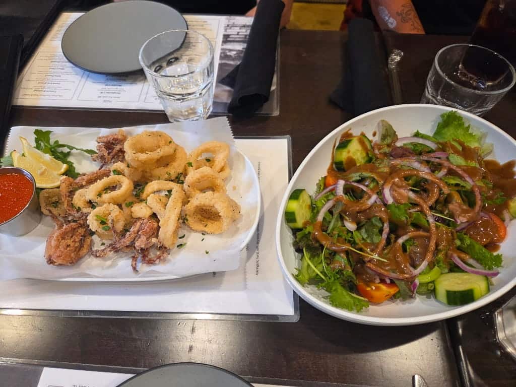 Calamari and a salad, Italian food, appetizers 
