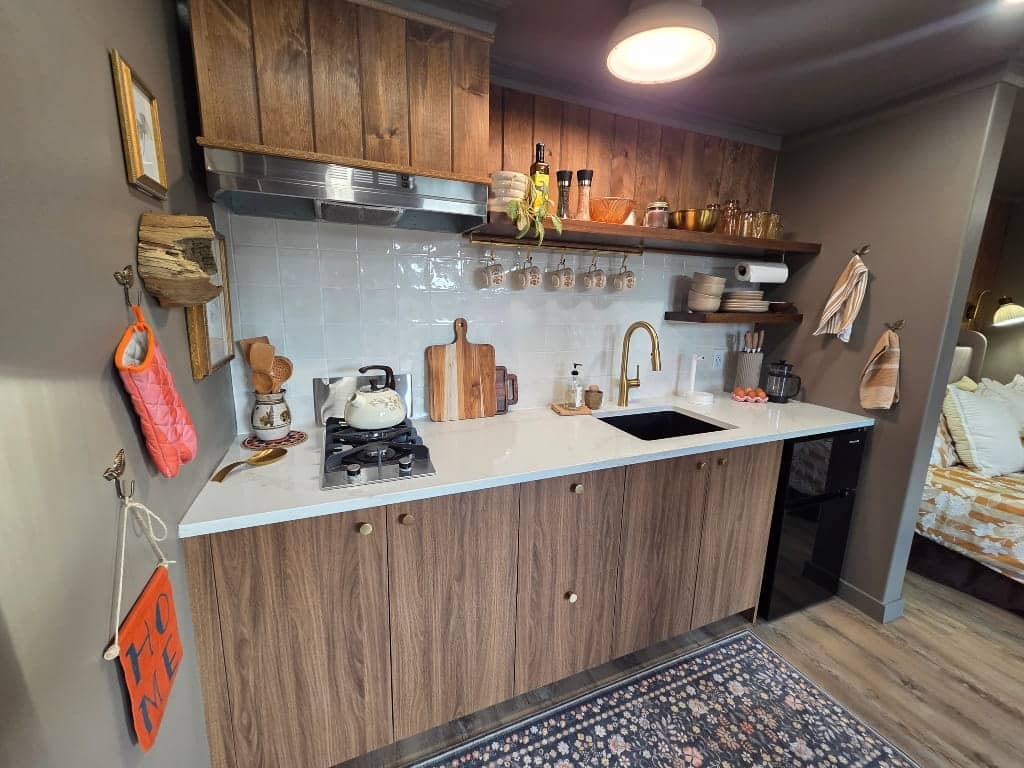 The kitchen at the Burrow, modern kitchen, The Burrow Airbnb Review