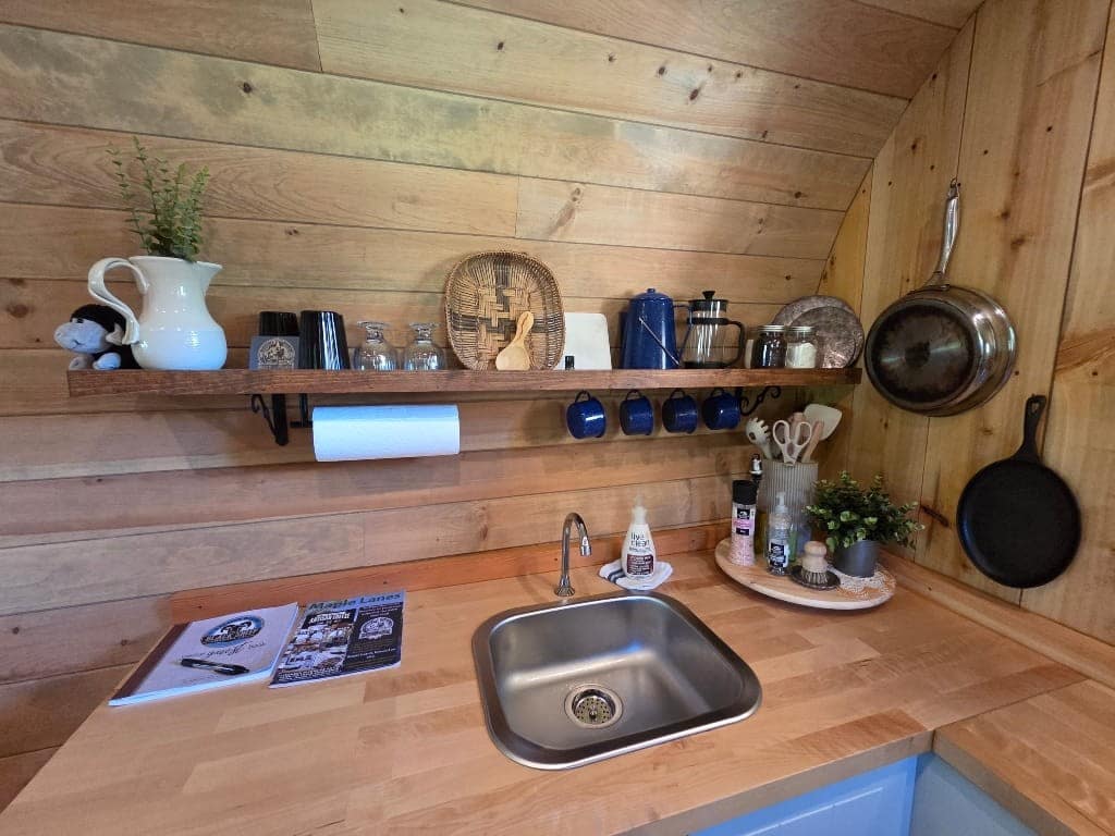 Close-up of the sink and kitchen counter
