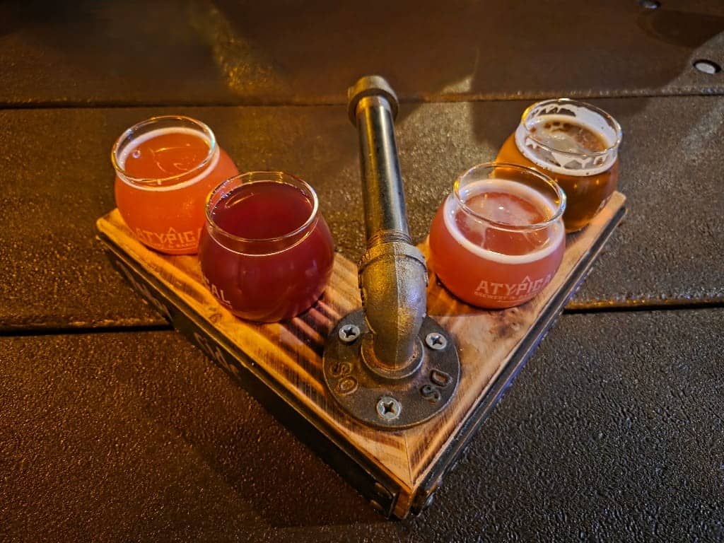 A flight with beer, bewery