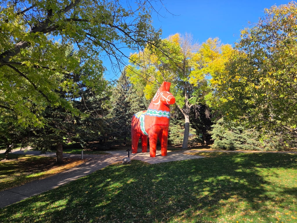 The red Swedish Dala Horse, Scandinavian Heritage Park, How To Spend Two Days In Minot, North Dakota?